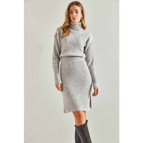 Bianco Lucci Women's Turtleneck Sweater with Elastic Waist Skirt Top and Bottom Knitwear Set Slike