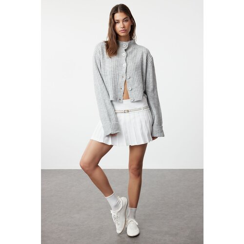Trendyol Gray Crop Soft Textured Stand Collar Knitwear Cardigan Cijene