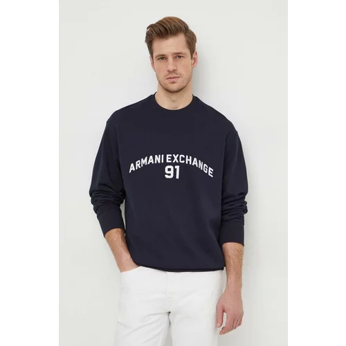 Armani Exchange Bombažen pulover moška, mornarsko modra barva