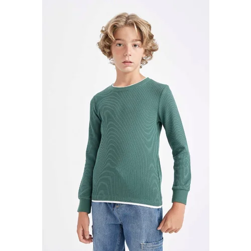 Defacto Boy's Crew Neck Waffle Long Sleeve T-Shirt