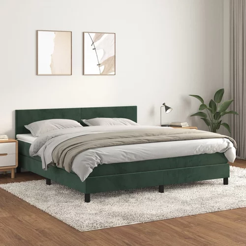 vidaXL Box spring postelja z vzmetnico temno zelena 180x200 cm žamet