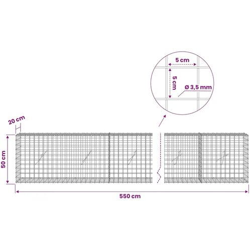  Gabion s žicom debljine 3 5 mm i mrežom 5x5 cm 550x20x50 cm - 20 cm 50 cm 550 cm Slike