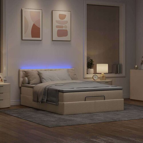  Otomanski krevet s madracem i LED krem 140x190 cm tkanine Cene