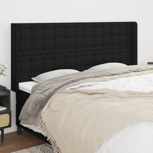 VidaXL Vzglavje z u&amp;scaron;esi črn 183x16x118/128 cm blago Slike