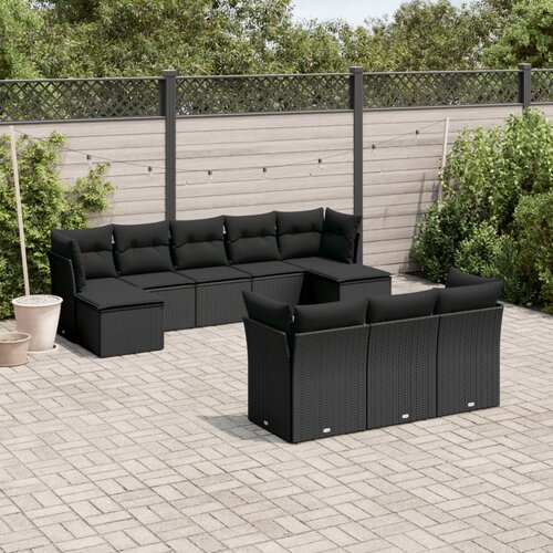 VidaXL 10-dijelni set vrtnih sofa s jastucima crni od poliratana Slike
