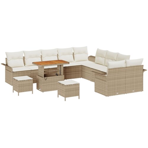 vidaXL 13 Dijelni Vrtni Sofa Set s Jastučićima Bež Poli Ratan Akacija, 2-Sjedalni Vrtni Sofa s Opremljenjem i Jastučićima Bež Poli Ratan, 3 Dijelni Set za Ručavanje u Vrtu s Jastučićima Bež Poli Ratan Akacija Cijene
