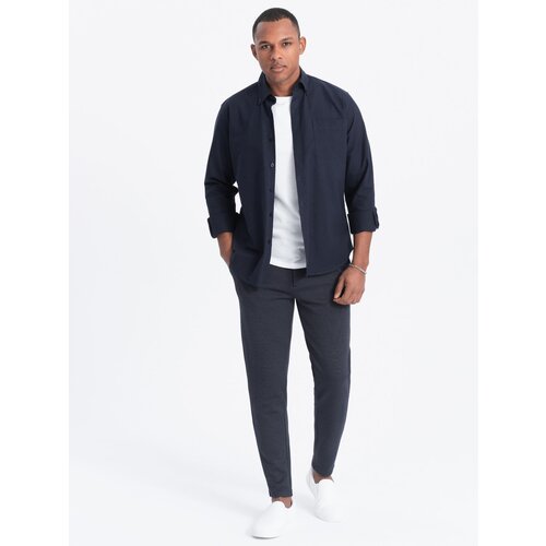 Ombre CARROT men's pants in structured two-tone knit - navy blue Cene
