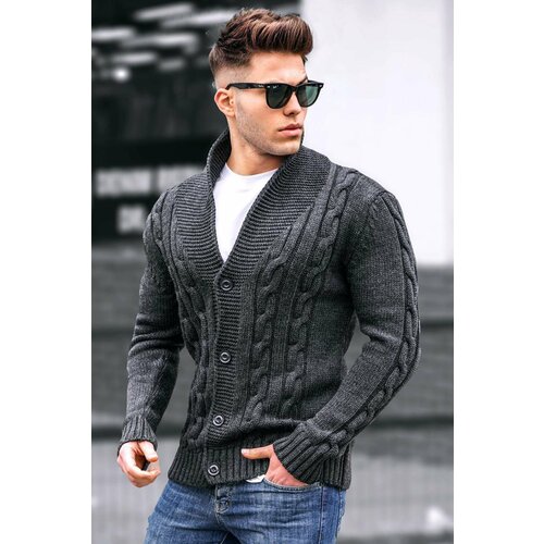 Madmext Anthracite Knitted Cardigan 9053 Slike