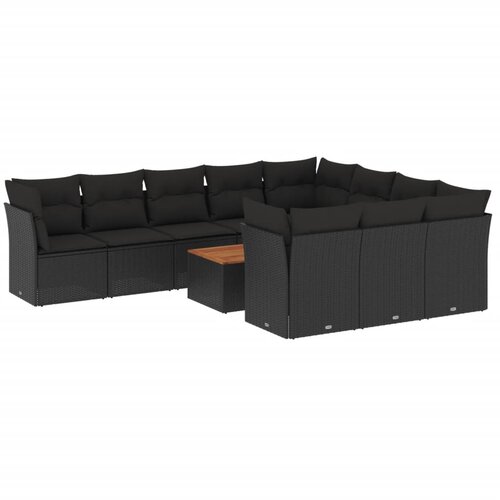  11-dijelni set vrtnih sofa od poliratana s jastucima crni Slike