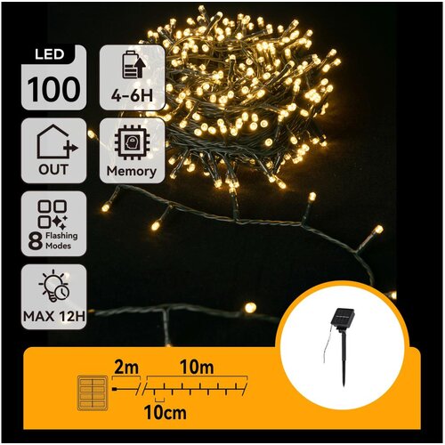 Aigostar LED solarni lanac 100xLED/8 funkcija 12m IP65 topla bela Cene