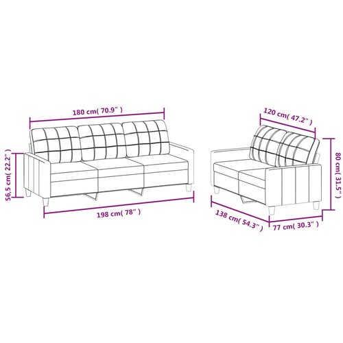  2-dijelni set sofa s jastucima boja cappuccina od umjetne kože Slike