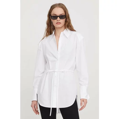 Hugo Pamučna košulja za žene, boja: bijela, relaxed, s klasičnim ovratnikom