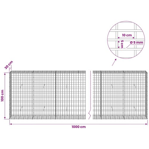  Gabion s žicom debljine 5 mm i mrežom 5x10 cm 1000x30x100 cm Slike