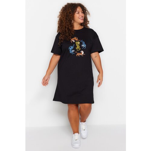 Trendyol Curve Plus Size Dress - Black - Jersey dress Slike
