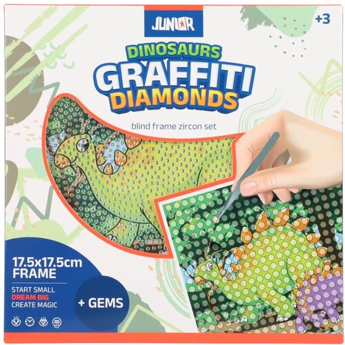Junior Graffiti diamonds, blind ram sa bockalicama, dinosaurusi, bela, 17,5x17,5cm Cene