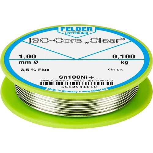 Felder Löttechnik ISO-Core ''Clear'' Sn100Ni+ spajkalna palica tuljava Sn99\,25Cu0\,7Ni0\,05 0.100 kg 1 mm, (20428776) Cene