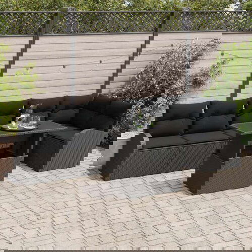  7 komada garniture za van s jastučićima crni poli ratan Slike