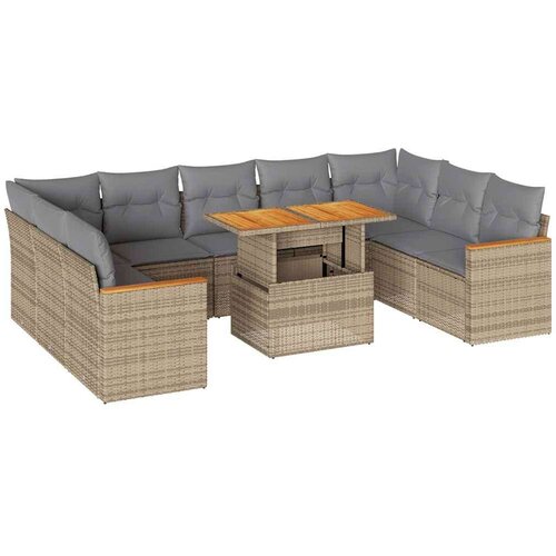 vidaXL 10-dijelni set vrtnih sofa s jastucima bež od poliratana bagrem Cene