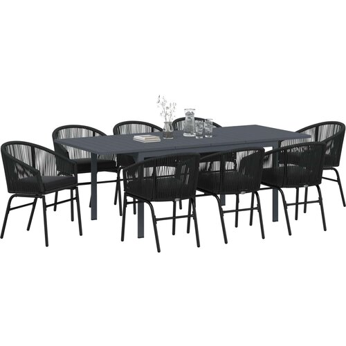  Vrtni set za objed 9 kom. Crna poliratan 211,5 x 90 x 74 cm Slike