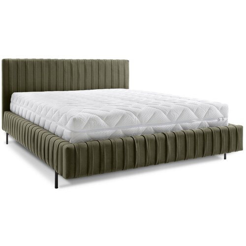 ELTAP Zelena oblazinjena zakonska postelja s prostorom za shranjevanje z letvenim dnom 180x200 cm Plissa &ndash; Cene