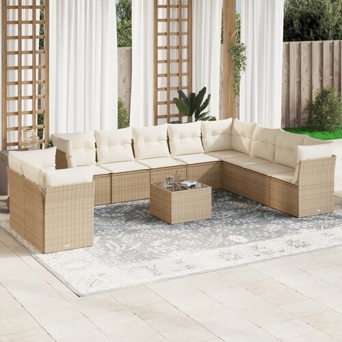 vidaXL 11-dijelni set vrtnih sofa od poliratana s jastucima bež Cijene