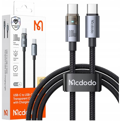 McDodo USB-C KABEL ZA HITRO POLNJENJE USB TIPA C 5A 100W 1M LED ČRN, (5000334630) Slike
