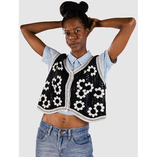 Blue Tomato Crochet Vest Pulover black &amp;amp; white Slike