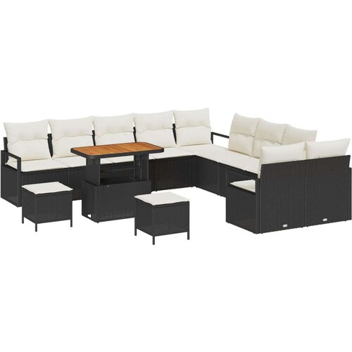  Set vrtne sofe od 13 dijelova s jastucima crni poli ratan akacija 2-sjedna vrtna sofa s pohranom i jastucima crni poli ratan s Slike