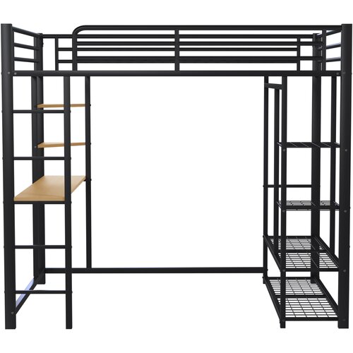 Lumor Postelja z mezzanine 140x200 cm iz kovine - S mizo in policami - Črna, (22155546) Cene