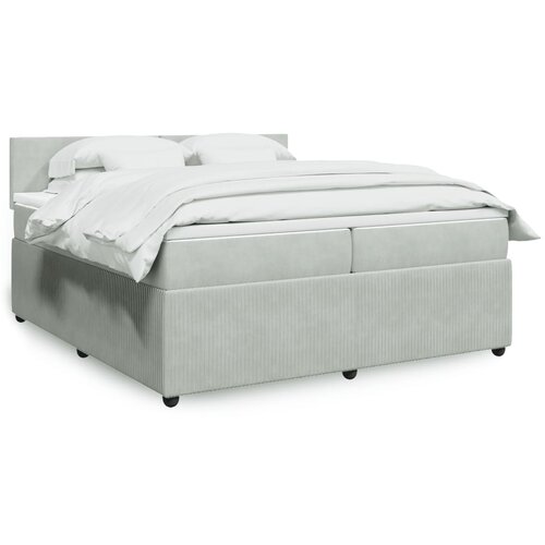 VidaXL Box spring postelja z vzmetnico svetlo siva 200x200 cm žamet Slike