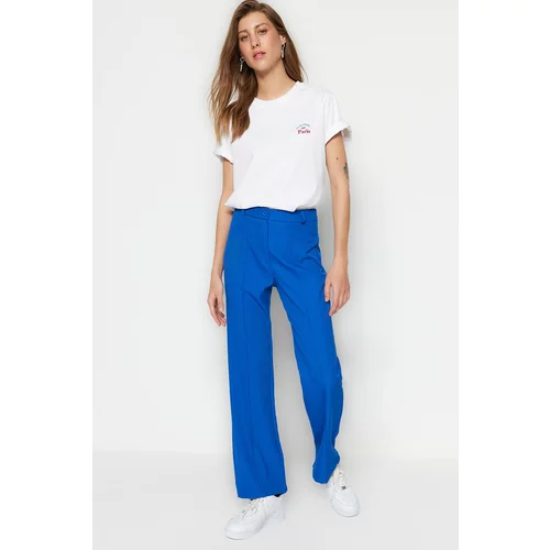 Trendyol Saks Straight High Waist Rib Stitched Woven Trousers
