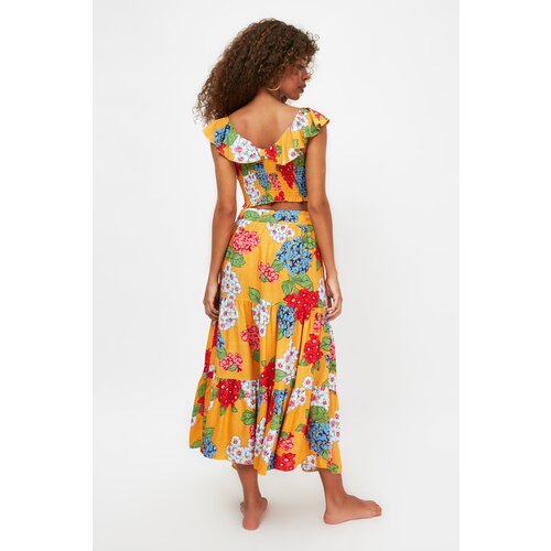 Trendyol Colorful Floral Pattern Viscose Beach Bottom-Top Team Cene