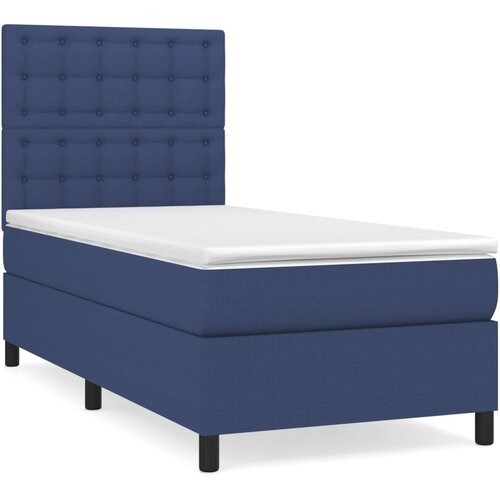 VidaXL Box spring postelja z vzmetnico moder 90x200 cm blago, (20895075) Slike