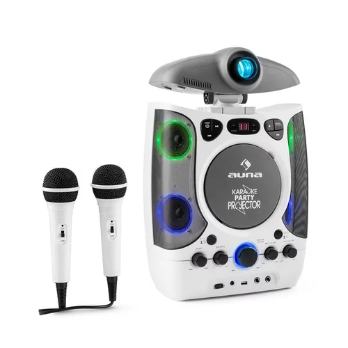 Auna KaraProjectura, 2 u 1 karaoke oprema, projektor, LED, USB, MP3, CD, 2 x mikrofon, bijela