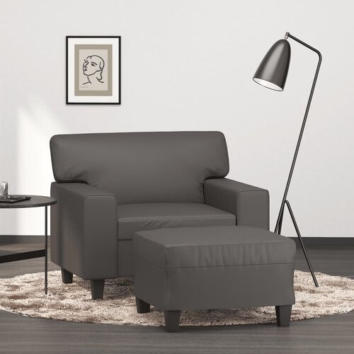  The Living Store Fotelj s stolčkom za noge siv 60 cm umetno usnje - Kavč S Stolčkom Za Noge, (21485130) Cene