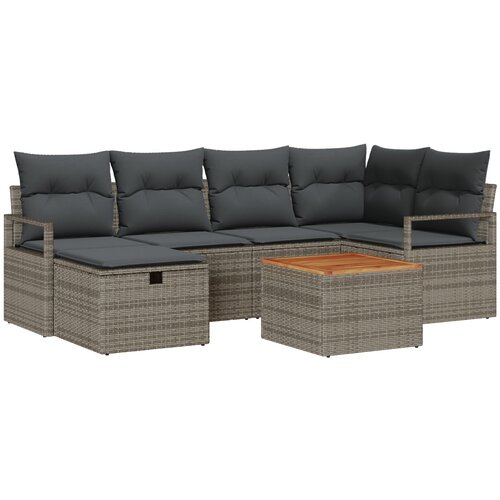 vidaXL 7-dijelni vrtni set sofa s jastucima sivo poli ratan, 2-sjedalo vrtna sofa s pohranom i jastucima sivo poli ratan Cijene