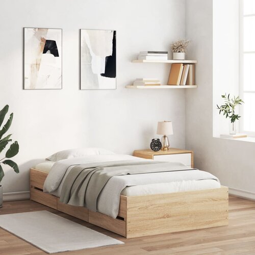 VidaXL Okvir za krevet s ladicama boja hrasta 90x190 cm drveni Slike