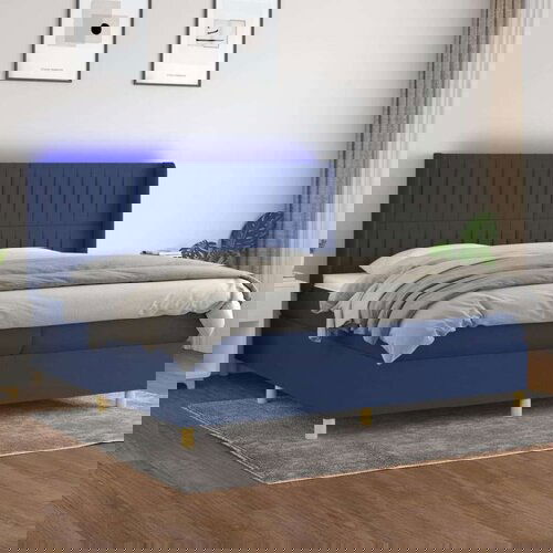  Krevet box spring s madracem LED plavi 200x200 cm od tkanine Cijene