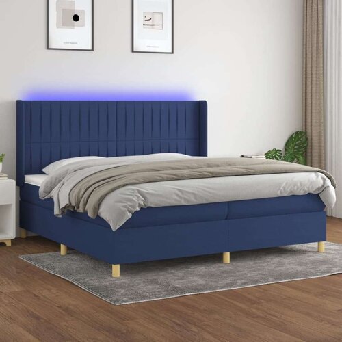  Krevet box spring s madracem LED plavi 200x200 cm od tkanine Slike