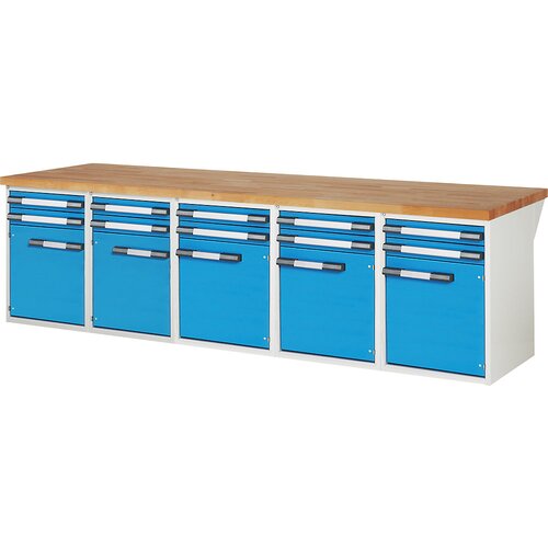 eurokraft pro delovna miza, modularni sistem serije 7, 10 predalov, 5 vrat, globina 900 mm, širina 3000 mm Cene