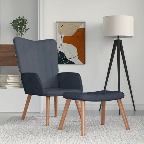  The Living Store Stol za sproščanje s stolčkom temno siv žamet - Stol Za Sproščanje, (21445407) Cene