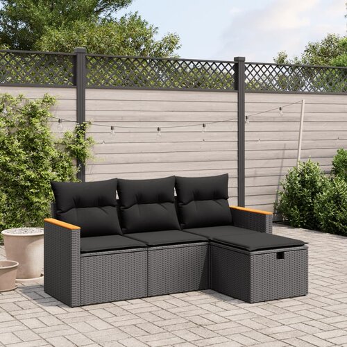 vidaXL 4-dijelni set vrtnih sofa od poliratana s jastucima crni Cijene