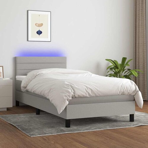  Krevet box spring s madracem LED svjetlosivi 100x200 cm tkanina Cene