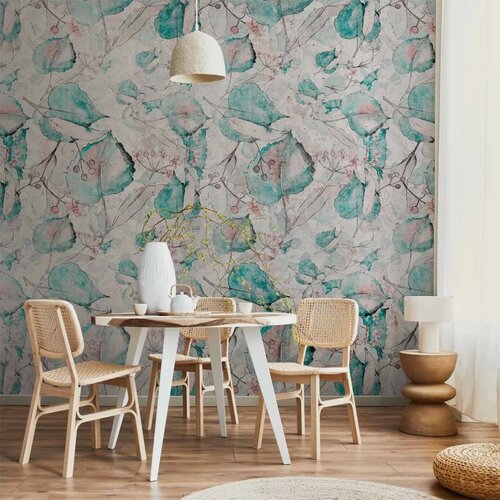  Foto tapeta - Autumn souvenirs - floral pattern with turquoise leaves 500x350 Cijene