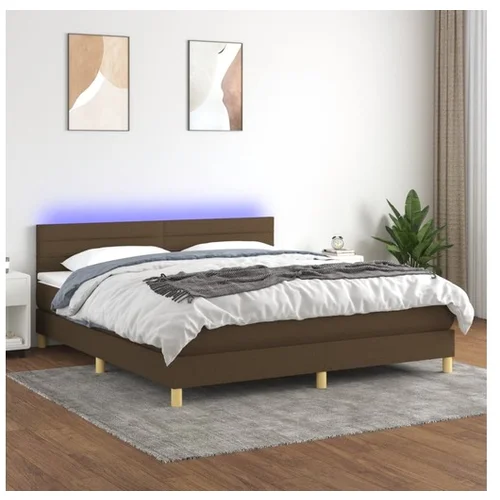 vidaXL Krevet box spring s madracem LED tamnosmeđi 180x200 cm tkanina