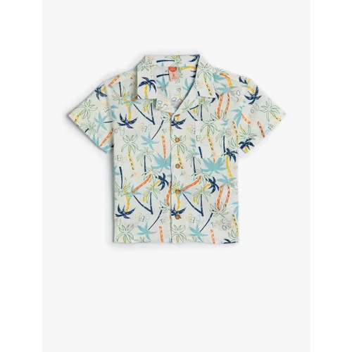 Koton Shirt Palm Tree Printed Short Sleeve Pocket Detail