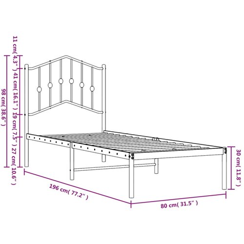  Metalni okvir krevet bez madraca s uzglavljem bijeli 75x190 cm Slike