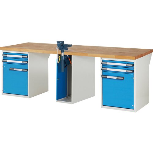 Eurokraft pro Delovna miza, modularni sistem serije 7, 4 predali, 2 vrat, 1 primež na sredini, &amp;Scaron;xG 2500 x 900 mm Slike