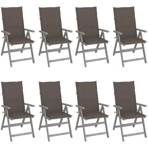 vidaXL Vrtni nastavljivi stoli z blazinami 8 kosov sivi akacijev les