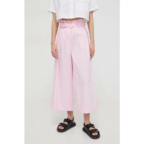 Pinko Pamučne hlače boja: ružičasta, culottes kroj, visoki struk